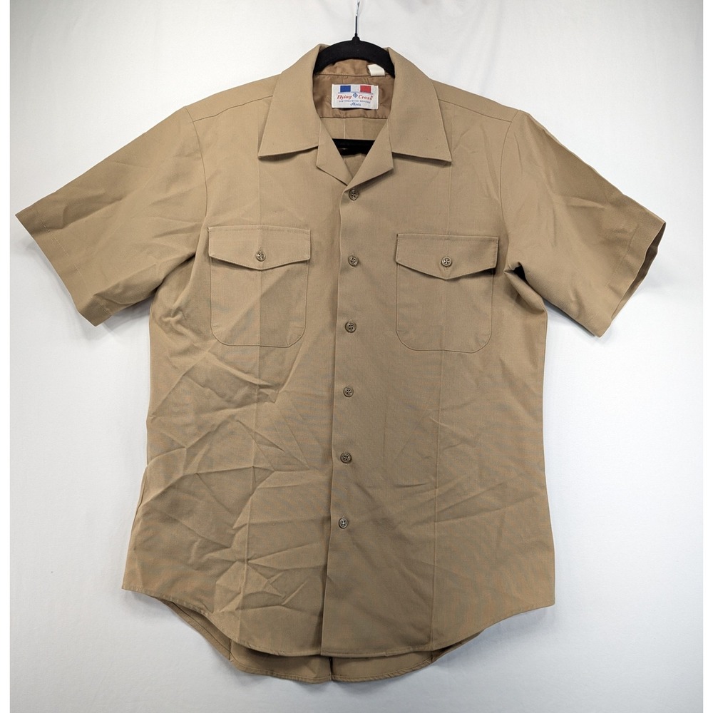 Flying Cross Mens Tan Khaki Short Sleeve Uniform Shirt Union Made Size M/L